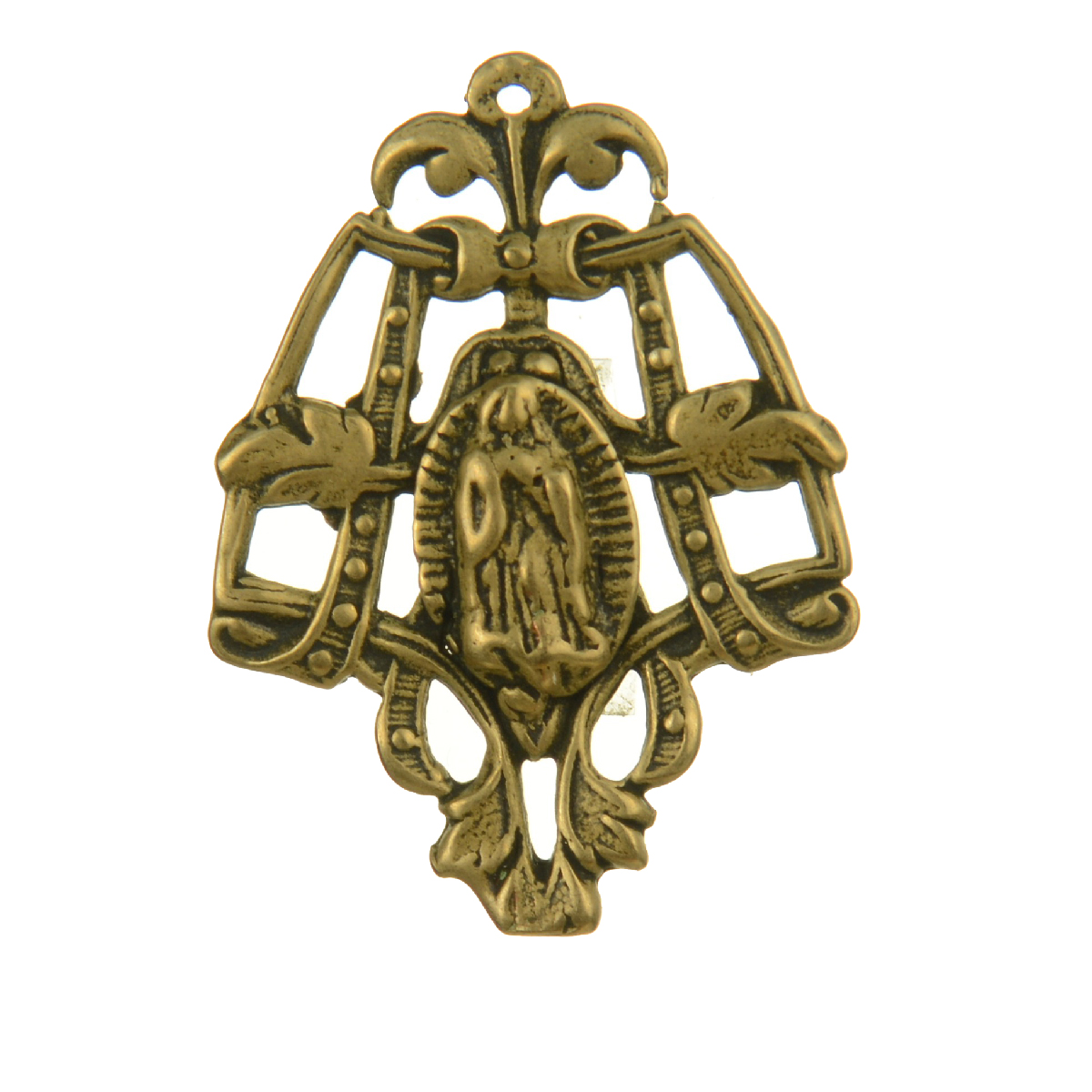 Opened Beaded Leafed Mother Mary Medallion | 4088