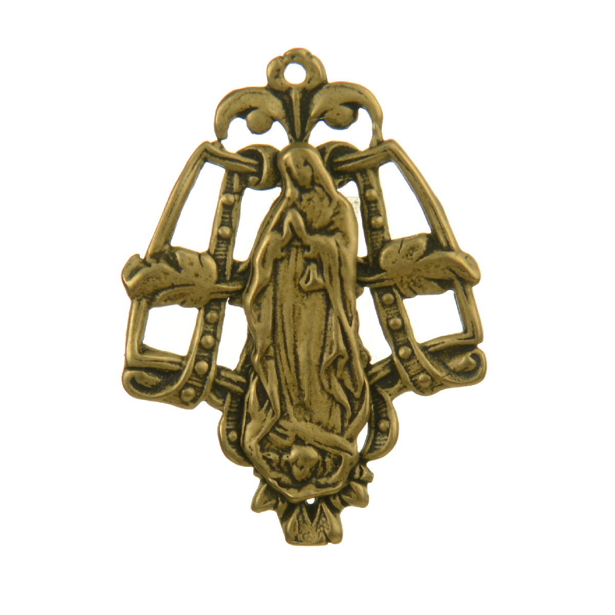 Mother Mary Open Beaded Leafed Prayer Medallion | 4089